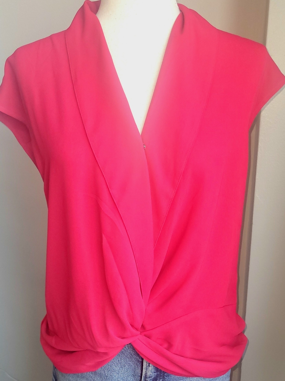 Trouvé Pink Draped Twist Front Blouse Sz S Draped Surplice V-Neck Top Career